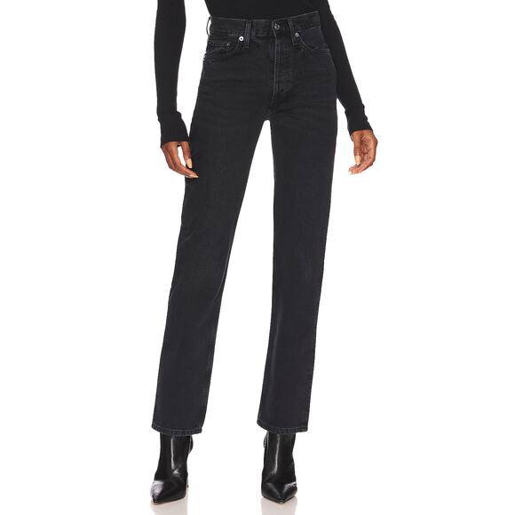 Agolde 'Lana' Black Cotton Mid Rise Straight Denim Jean Size 30 - Picture 1 of 6